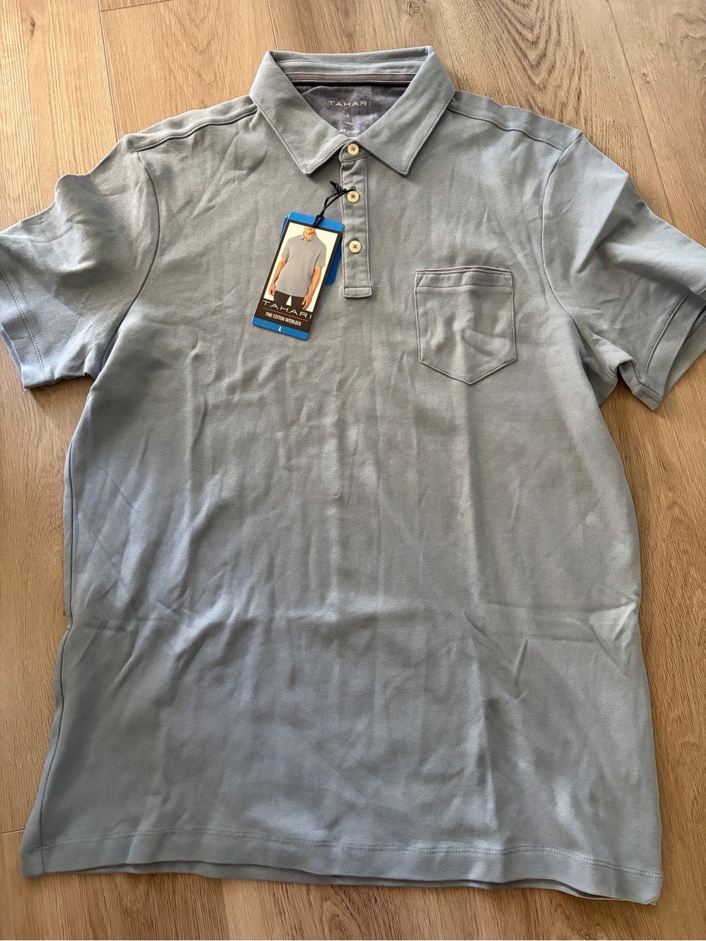 Tahari Men's Light Blue Gray Polo Shirt with Chest Pocket Size Large